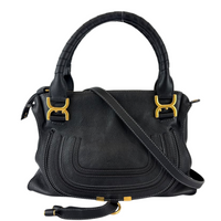 Medium Marcie Satchel Black Grained Leather
