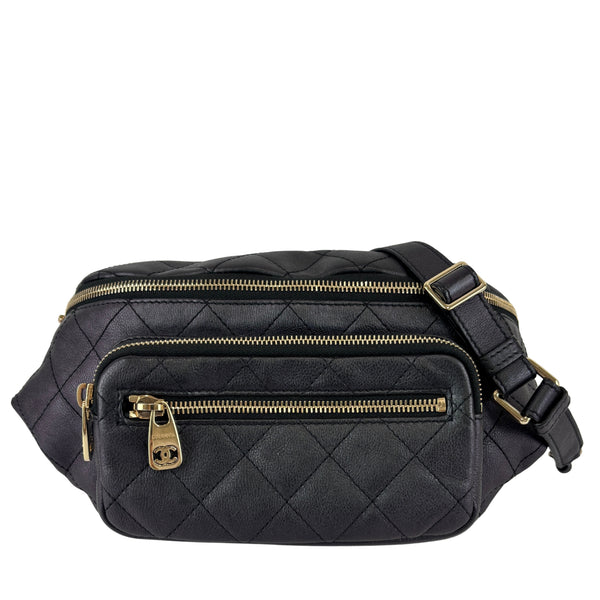 All About Waist Belt Bag in Black Iridescent Quilted Calfskin