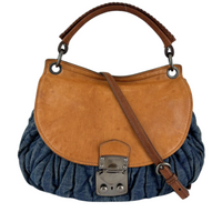 Matelassé Denim and Leather Hobo Bag Blue/Brown