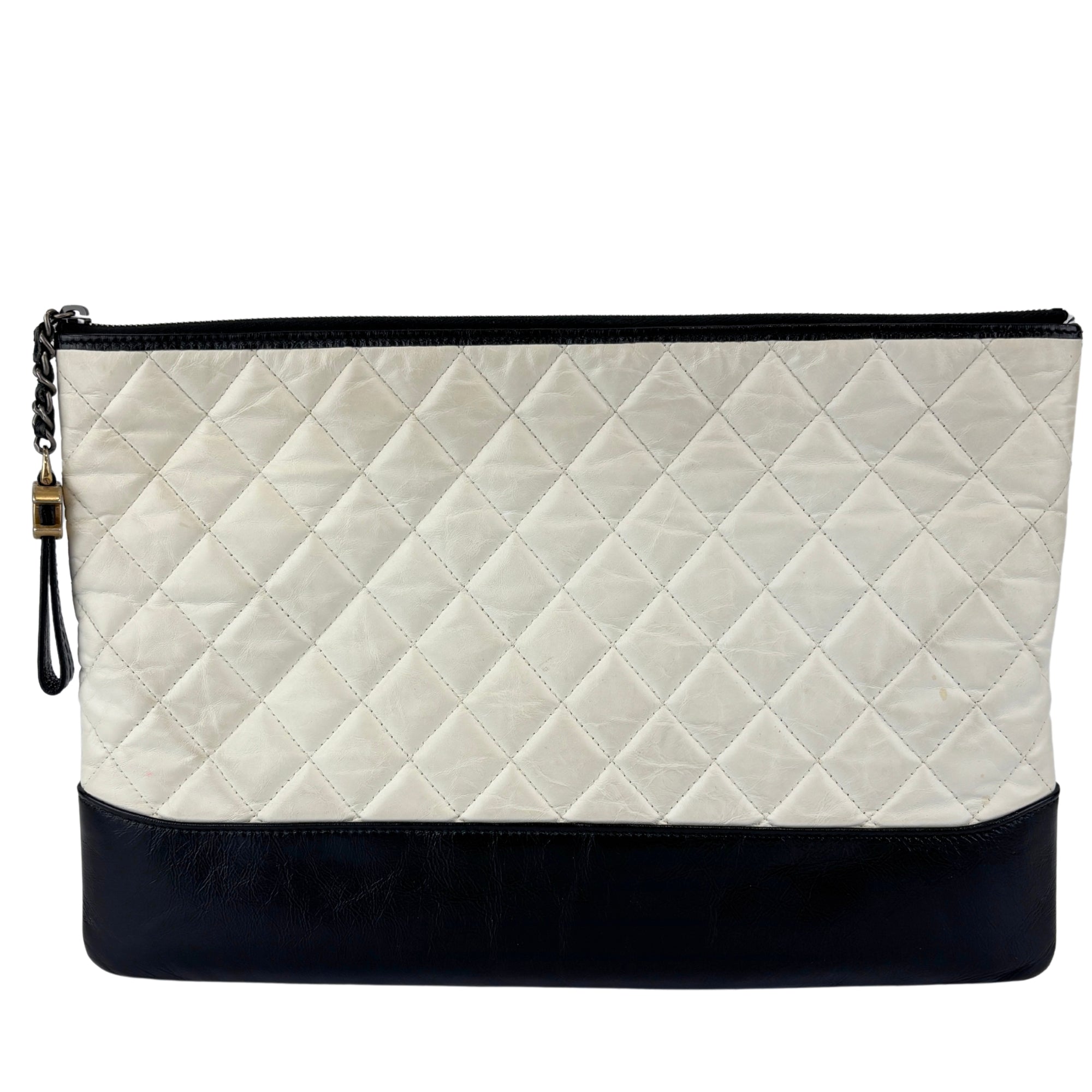 Gabrielle Large O Case Clutch in Black / Off White Aged Calfskin