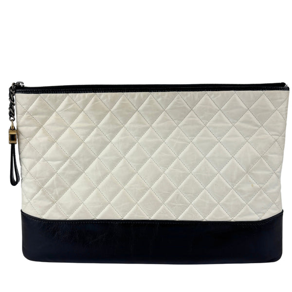 Gabrielle Large O Case Clutch in Black / Off White Aged Calfskin