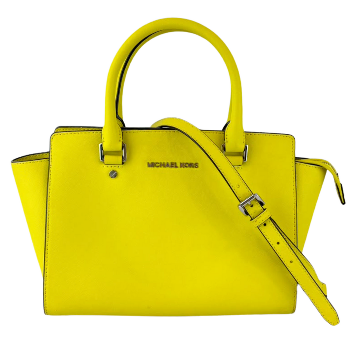 Selma Medium Satchel Neon Yellow Saffiano Leather