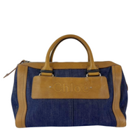 Ethel Zip Satchel Bag Blue Denim/Brown Leather