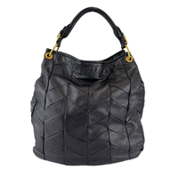 Quilted Chevron Hobo Bag Black Leather