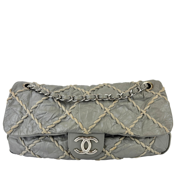 Grey Ultra Stitch Flap Bag SHW