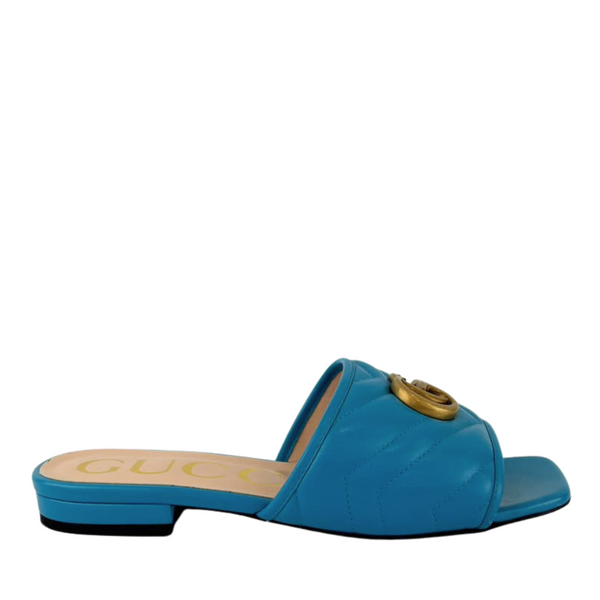 Nappa Matelasse GG Marmont Flat Slide Sandals Light Blue
