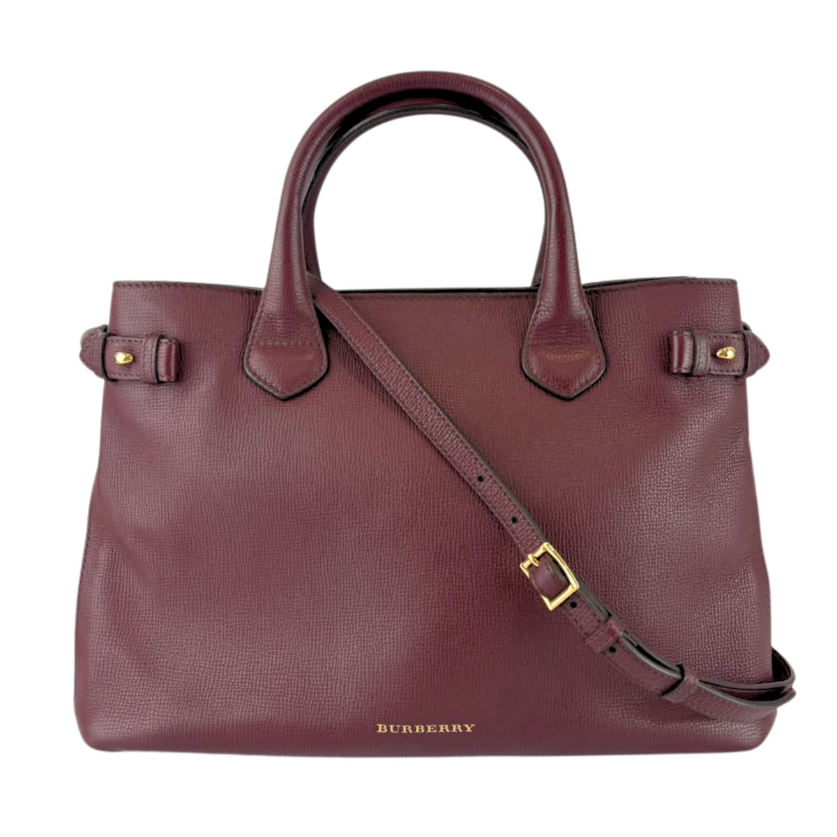Medium Banner Tote Burgundy Pebbled Leather House Check
