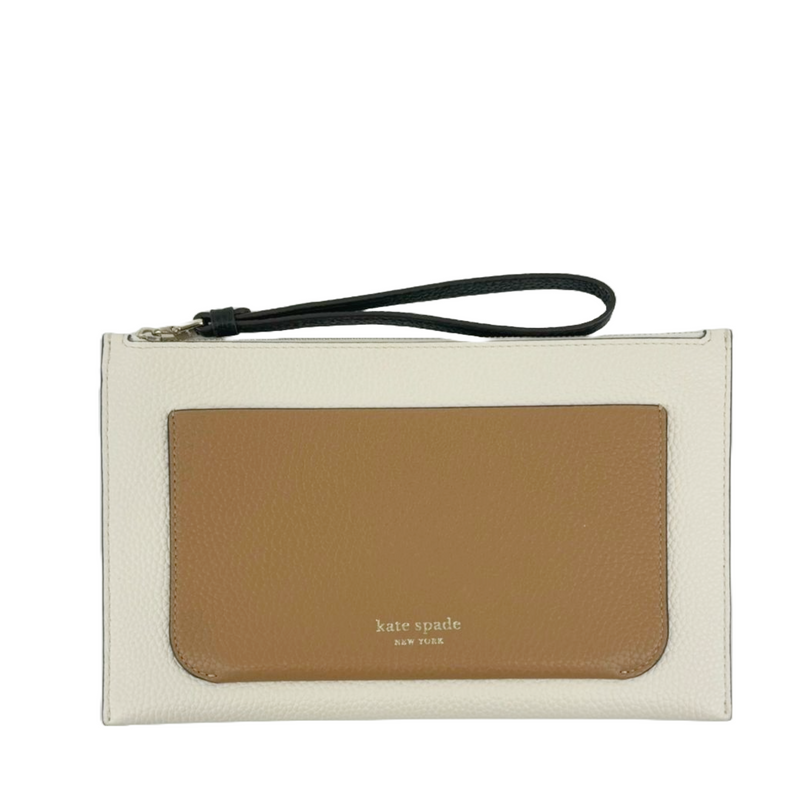 Ava Parchment Colorblocked Pebbled Leather Wristlet&nbsp;