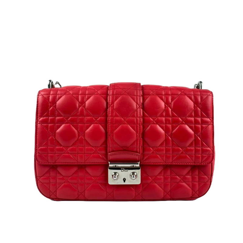 Red/Fuschia Cannage Quilted Lambskin Leather Miss Dior Medium Flap Bag