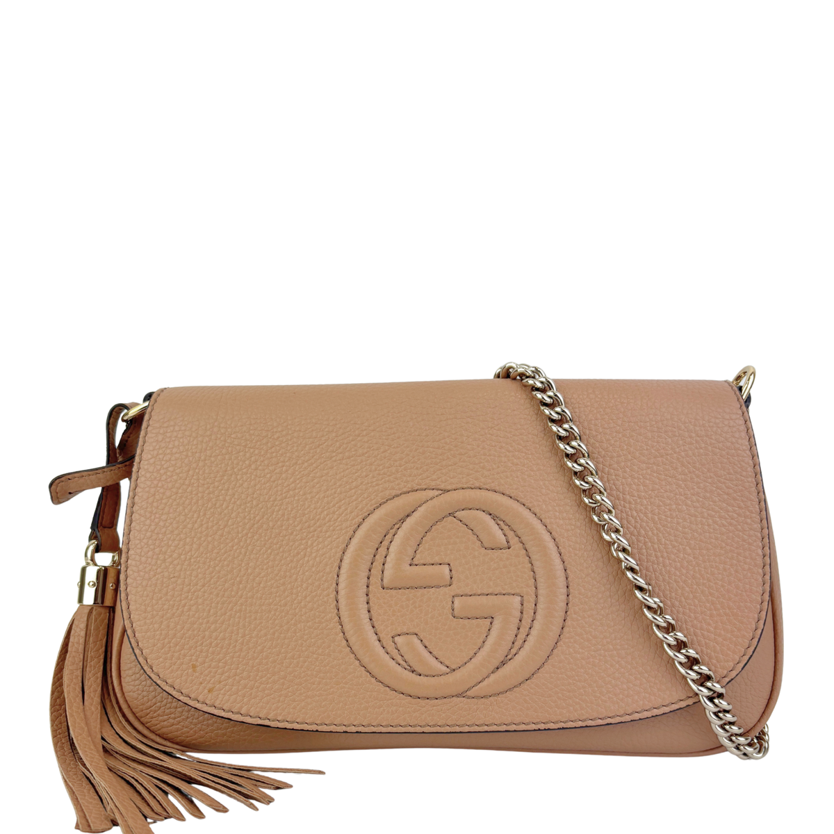 Soho Interlocking G Chain Shoulder Bag Camelia Beige - Glampot