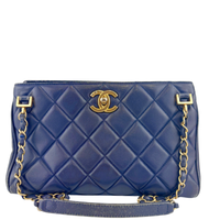A67620 Navy Matelasse Calfskin Seasonal Open Tote GHW