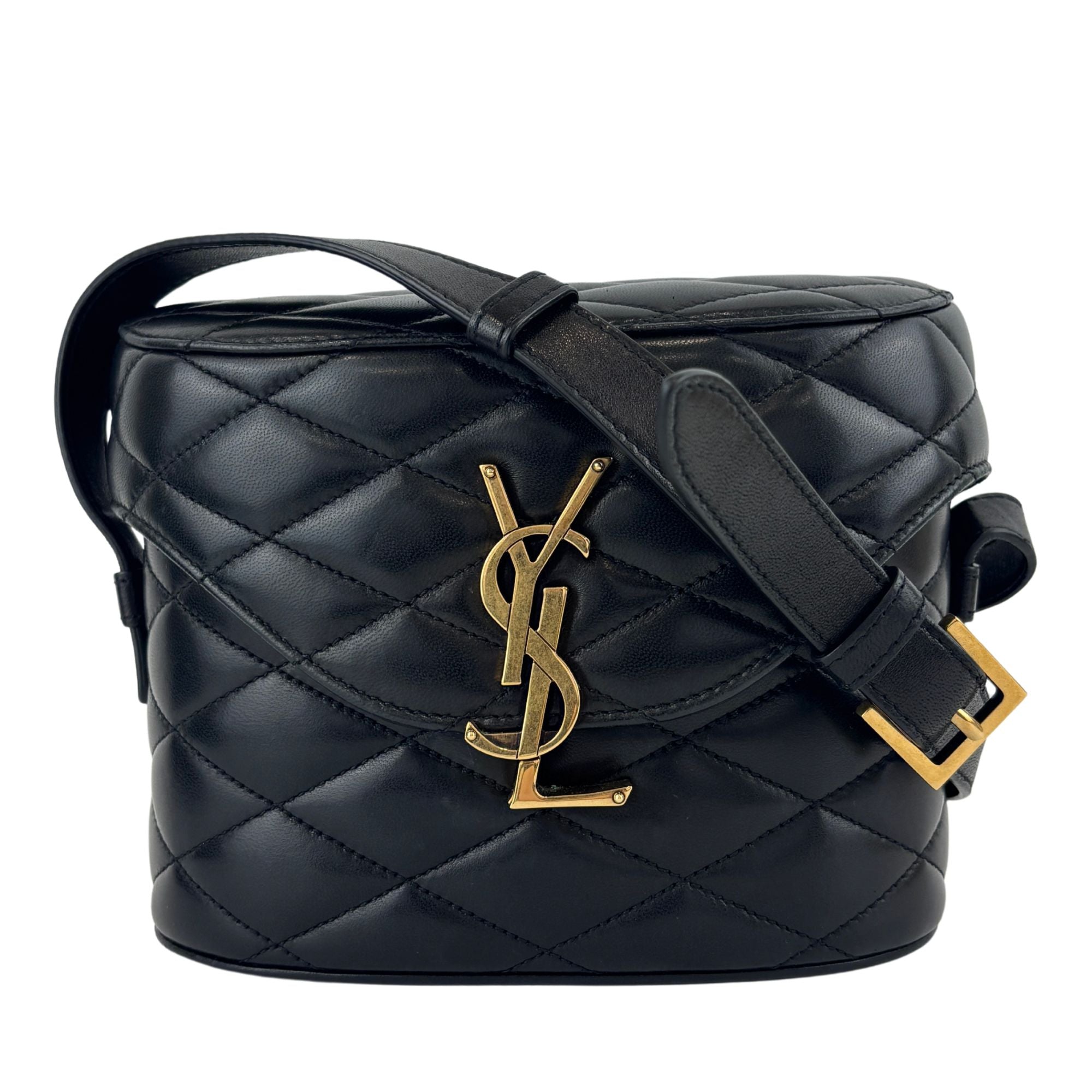 710080 June Box Quilted Leather Crossbody Black GHW