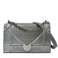 Medium Diorama Metallic Silver Cannage Leather Flap Bag