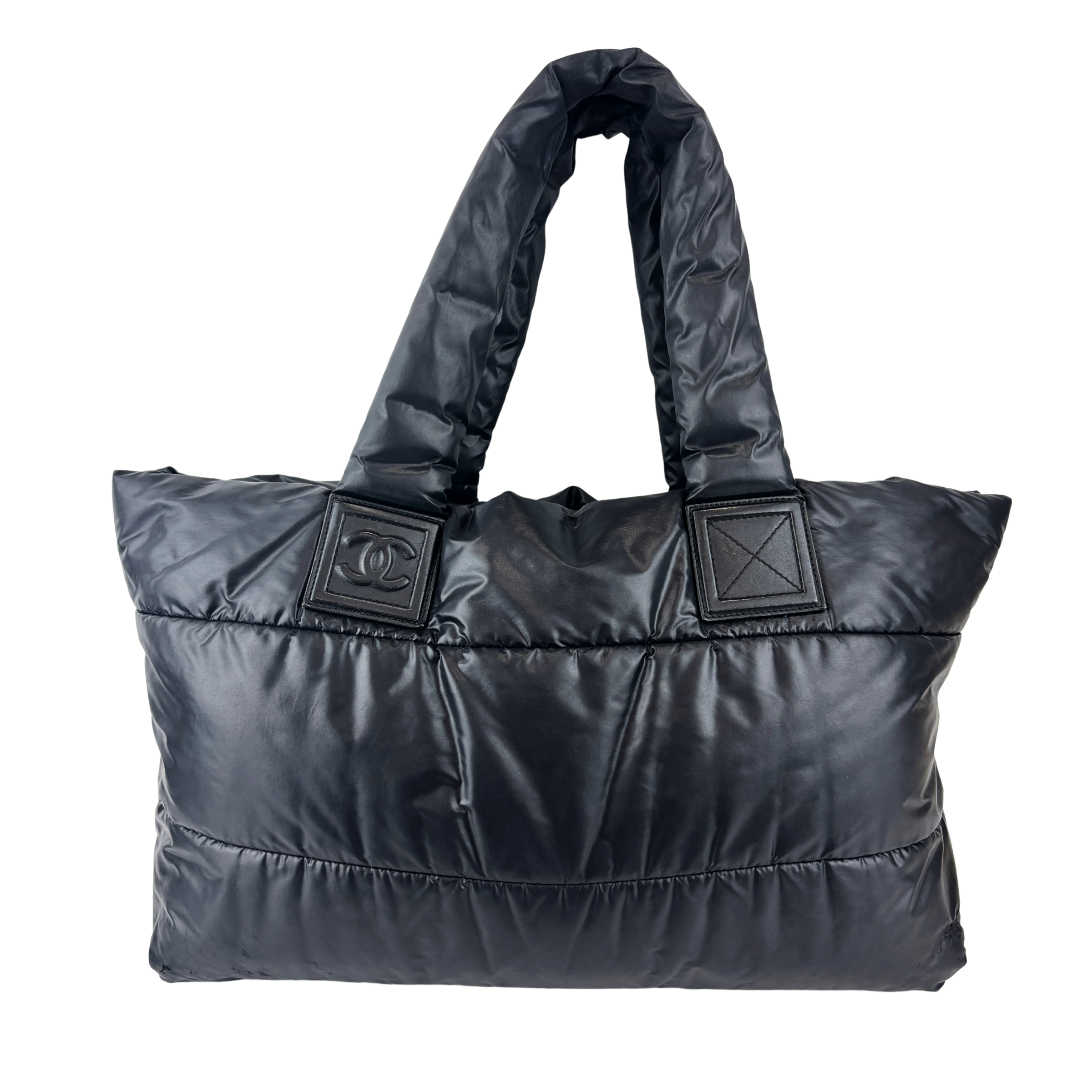 Nylon Shopper Tote in Black/Burgundy