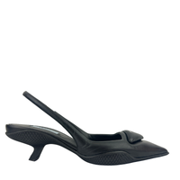 Slingback Black Brushed Leather Pumps Size 35.5
