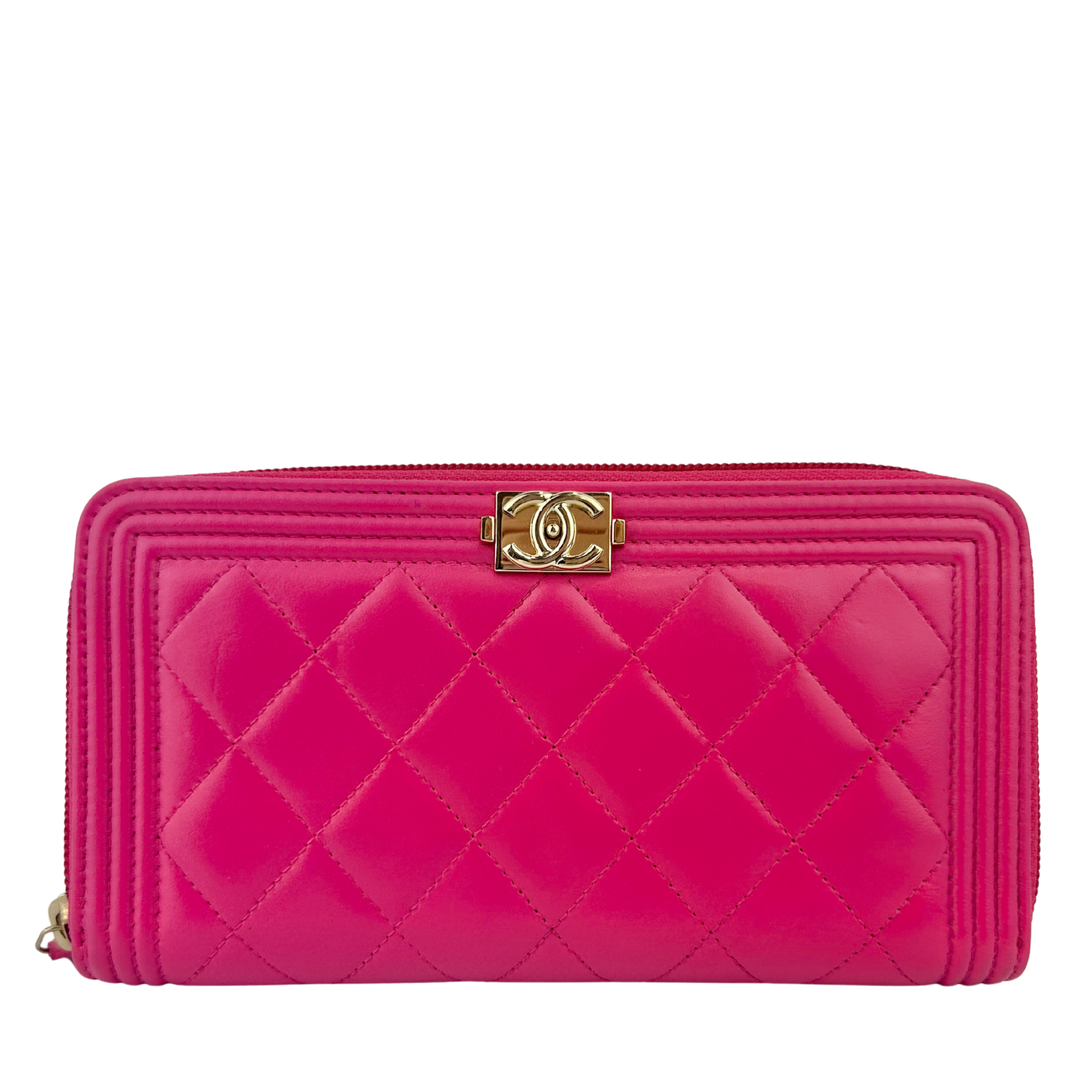 Boy Pink Quilted Lambskin Zip Around Wallet