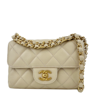AS5239 25P Mini Beige Caviar Top Handle Flap Bag GHW