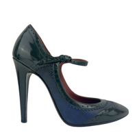Heeled Mary Jane &amp; Perforated Details in Black Shiny Leather Size 37