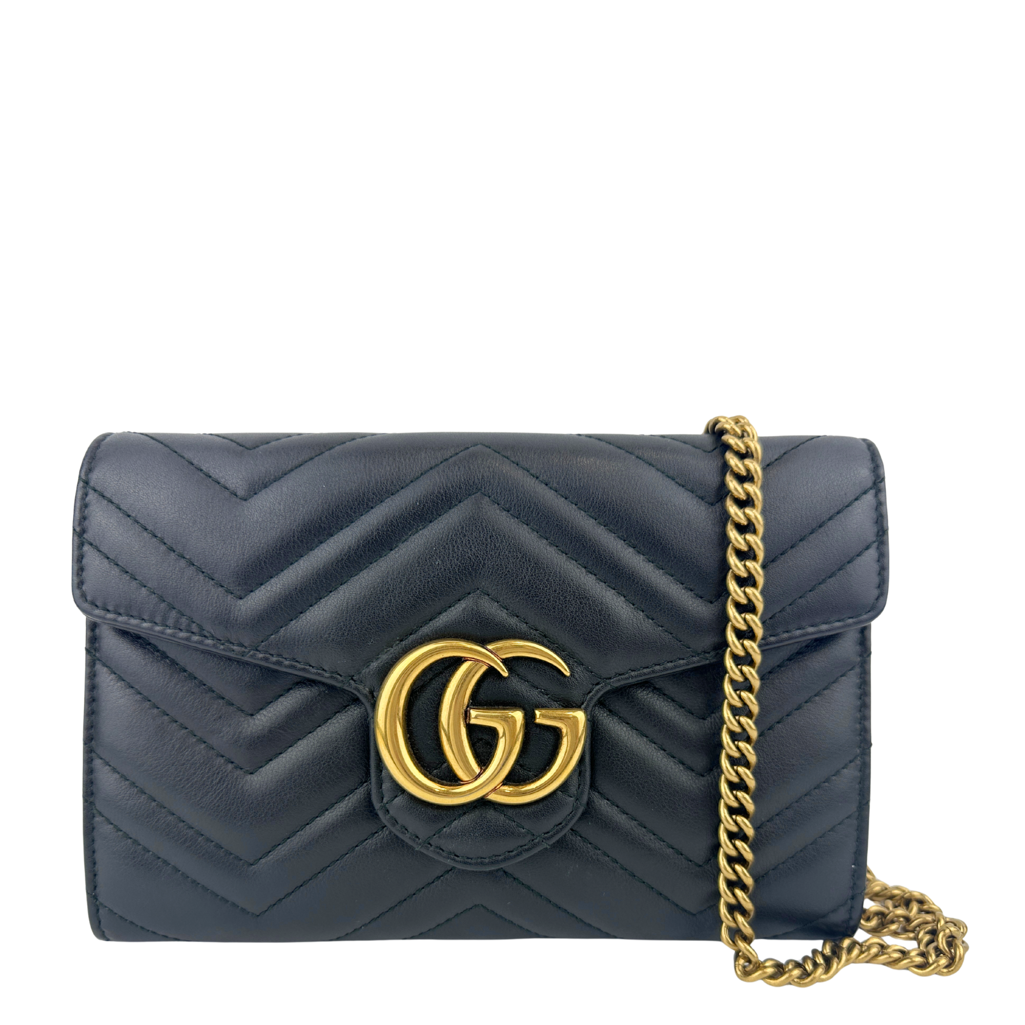443122 GG Marmont Black Wallet on Chain