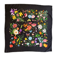 Black Flora Printed Silk Twill Carré
