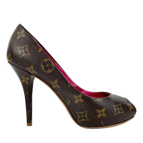 Monogram Canvas Rosemary Peep Toe Platform Pumps Size 37