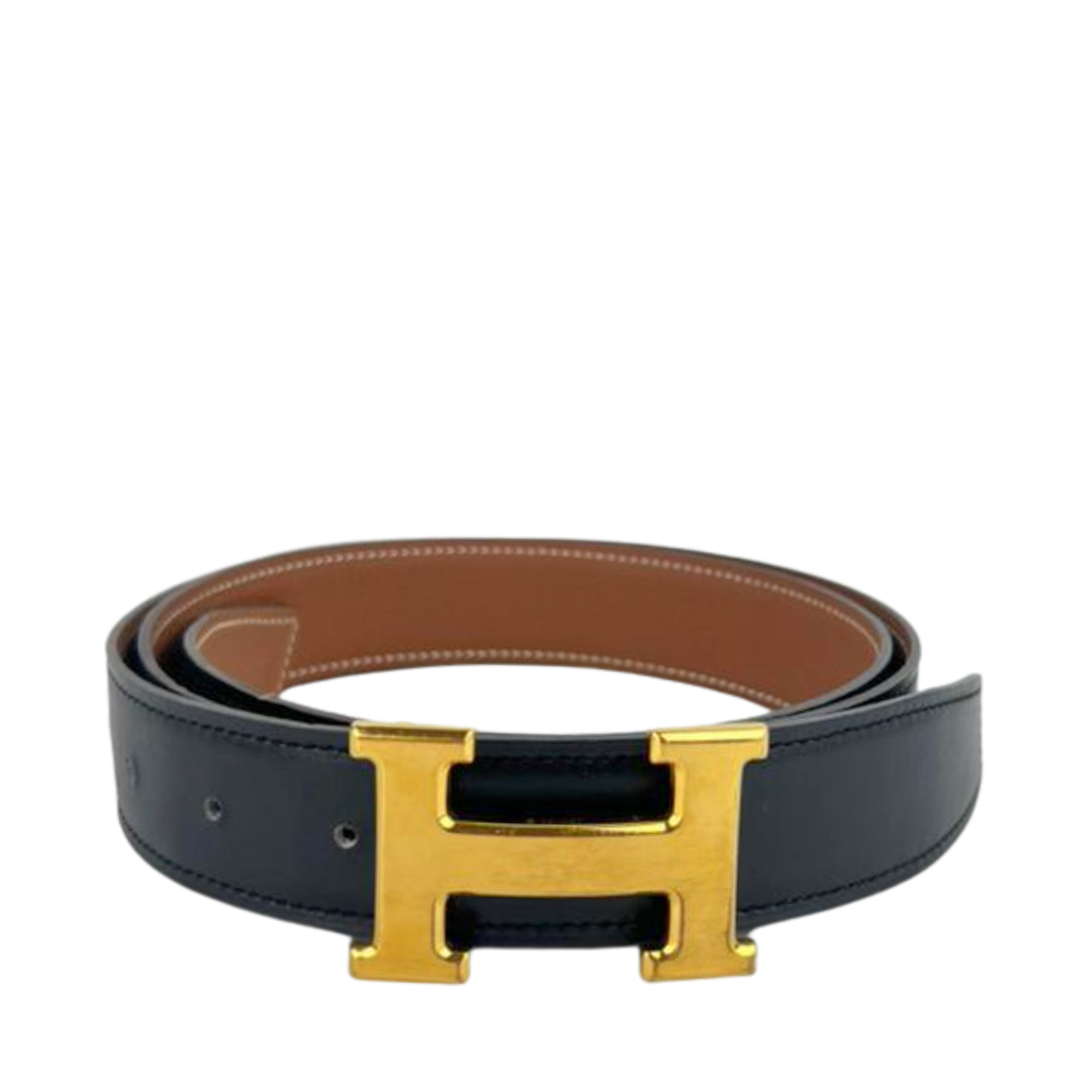 32mm H Belt Buckle in Gold Togo|Black Box Leather Strap Size 100cm