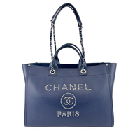 Medium Deauville Tote in Navy Blue Studded Caviar