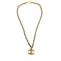 Vintage Textured "Lava" CC Pendant Long Chain Necklace (c. Early 1990s, 24K Gold-Plated Heavy Chain)