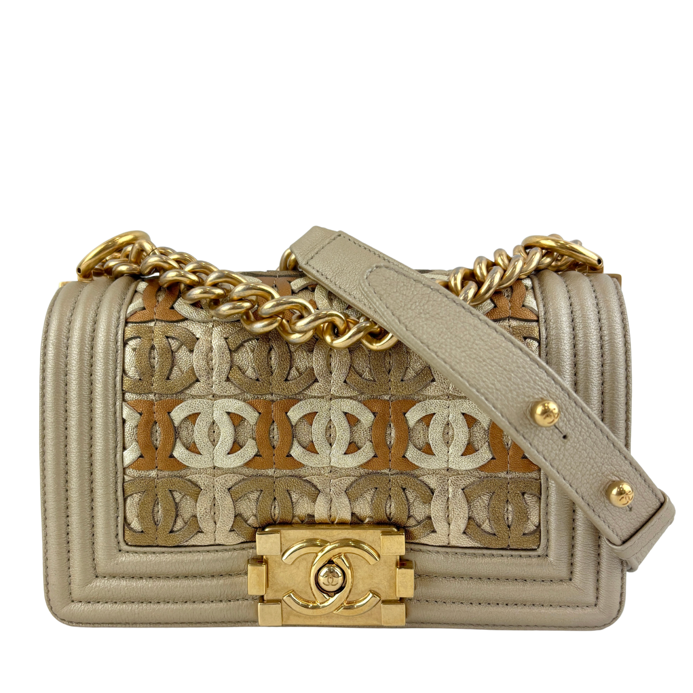 Limited Edition Gold Metallic Small Boy Flap Calfskin Antique GHW