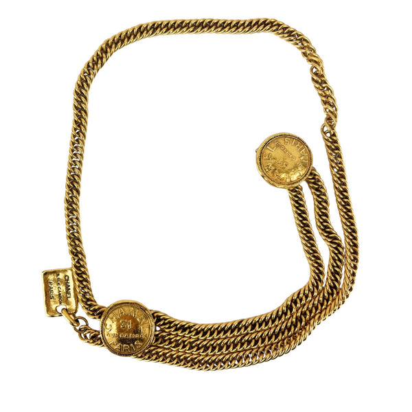 Vintage 31 Rue Cambon Medallion Chain Belt (24K Gold-Plated Heavy Chain & Embossed 31 Rue Cambon Medallion Coins)