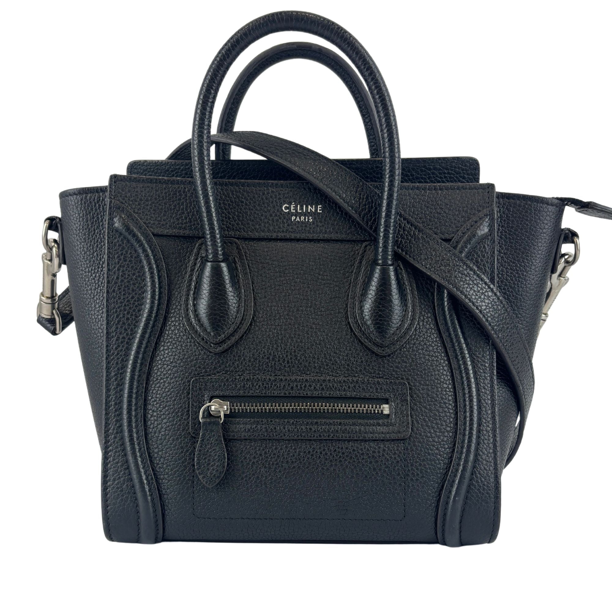 Nano Luggage Tote Black Pebbled Calfskin