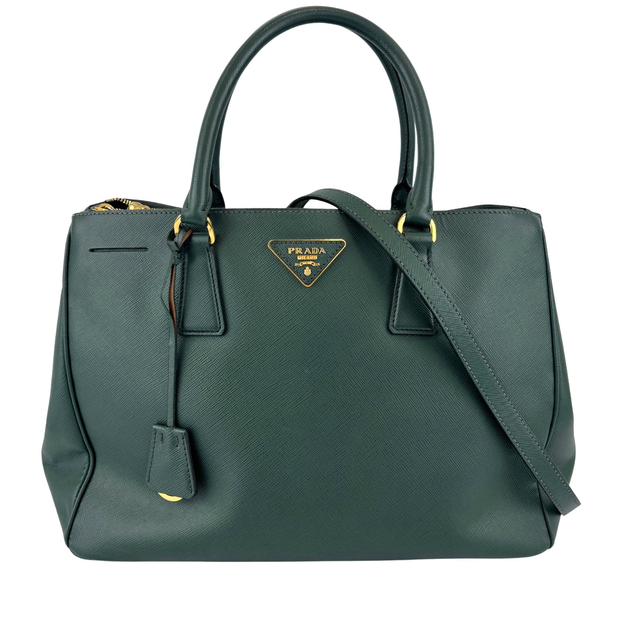 BN2274 Saffiano Medium Galleria Double Zip Tote Emerald Green GHW