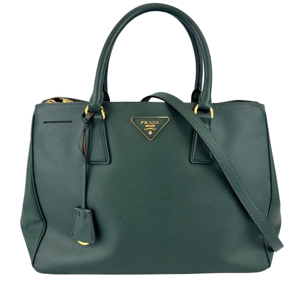 BN2274 Saffiano Medium Galleria Double Zip Tote Emerald Green GHW