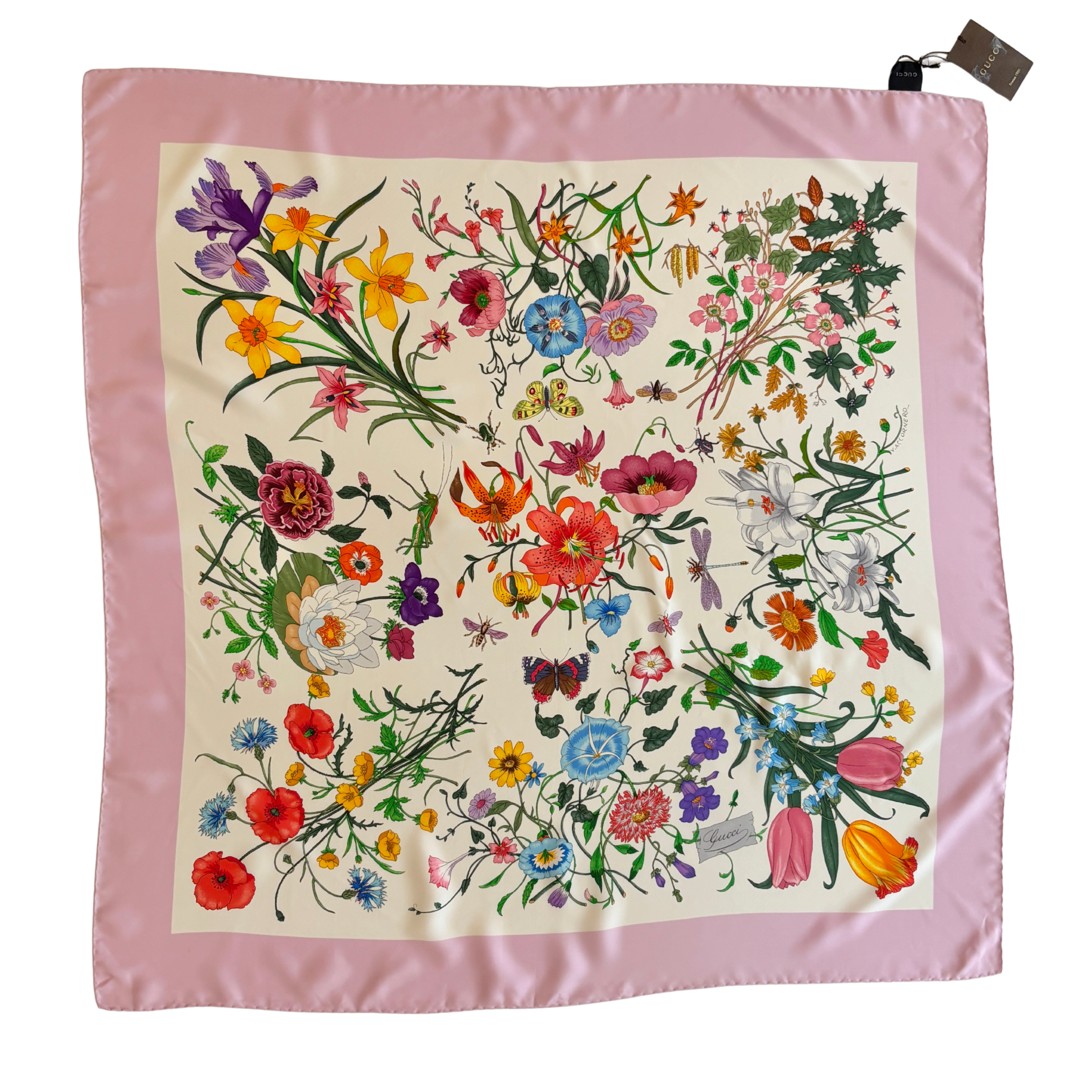Pastel Pink Flora Printed Silk Twill Carré