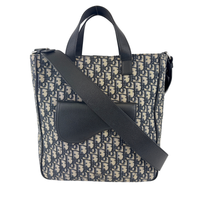 Saddle Tote in Blue Oblique Jacquard Canvas and Leather