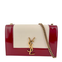 Kate Small Chain Bag in Off White Lambskin &amp; Oxblood Red Patent Border