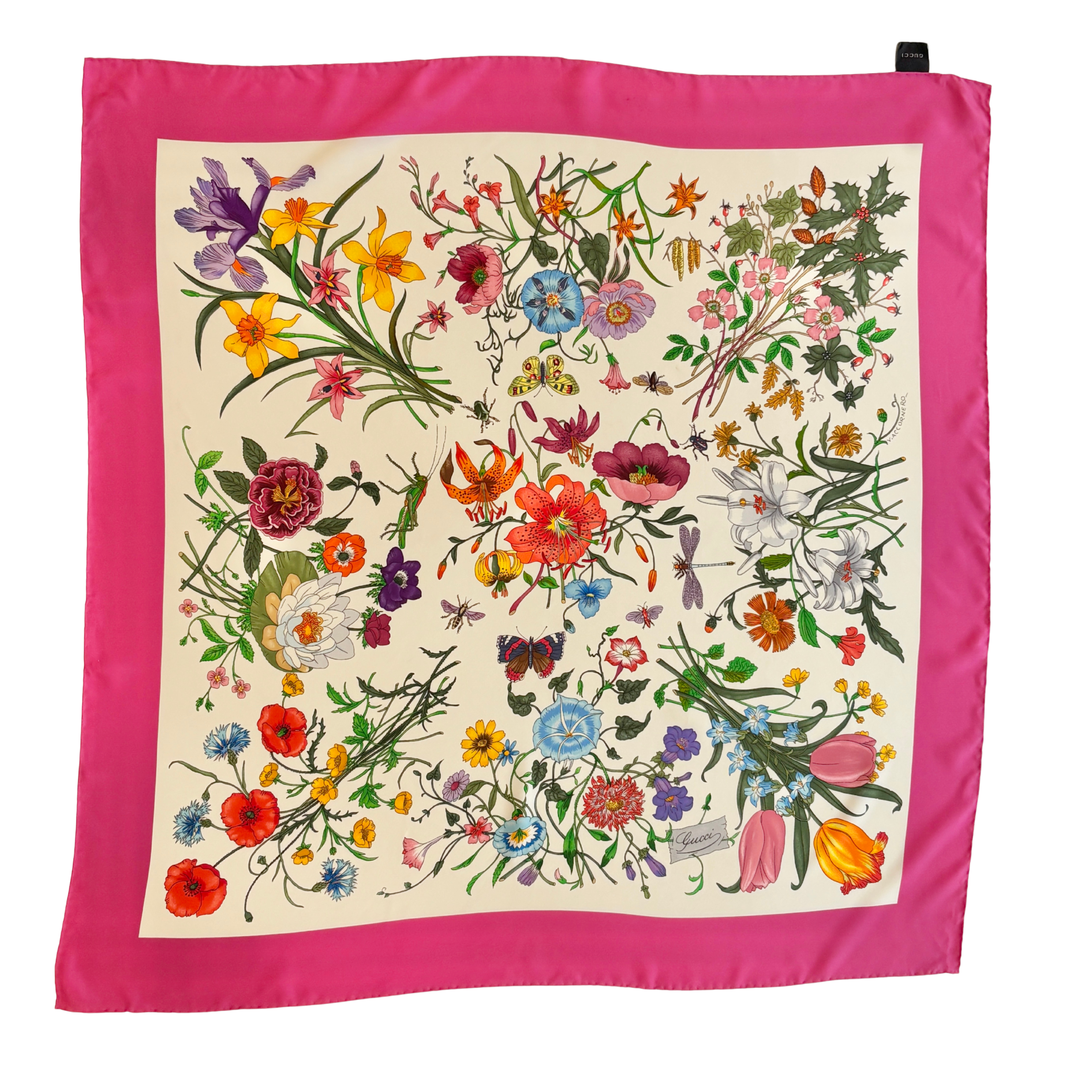 Fuchsia Flora Printed Silk Twill Carré