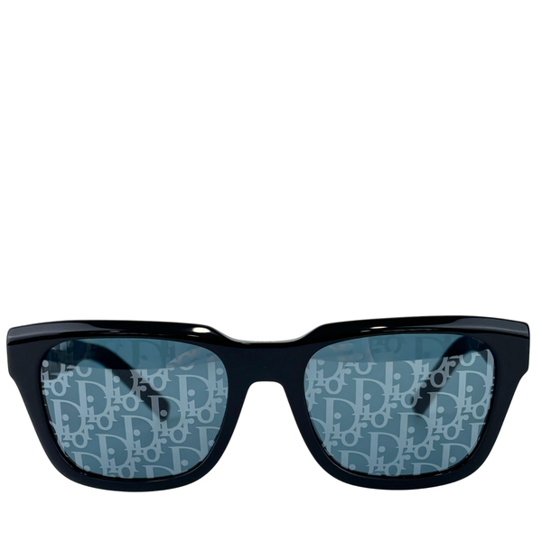 DiorSymbol S1I Bold Rectangular Sunglasses (Black Acetate / Silver-Tone Signature Hardware)