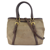 BN1841 Logo Jacquard Bow Tote Corda Bruciato Canvas & Dark Brown Leather Trim