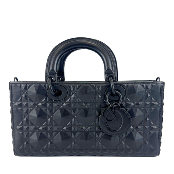 Medium Ultra Matte Lady D-Joy Black Diamond Motif Cannage Calfskin