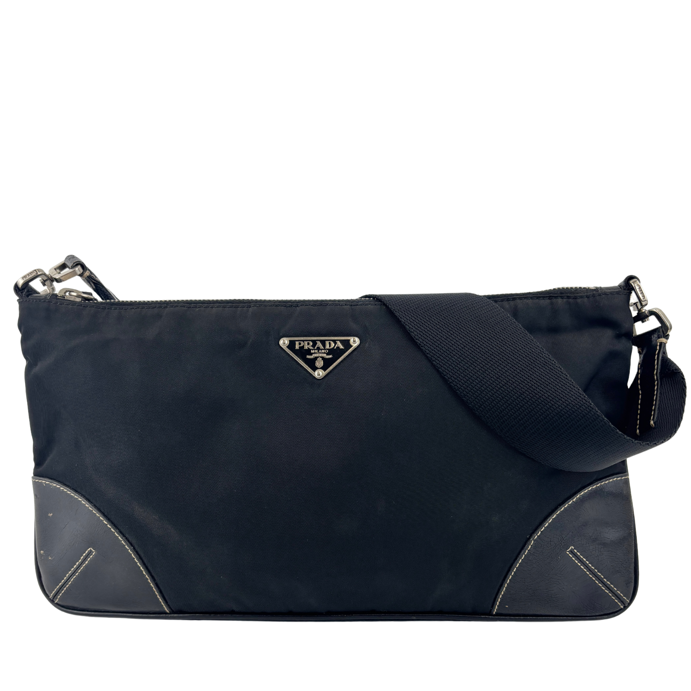 Vintage 2000s Black Nylon & Leather Sporty Shoulder Pochette