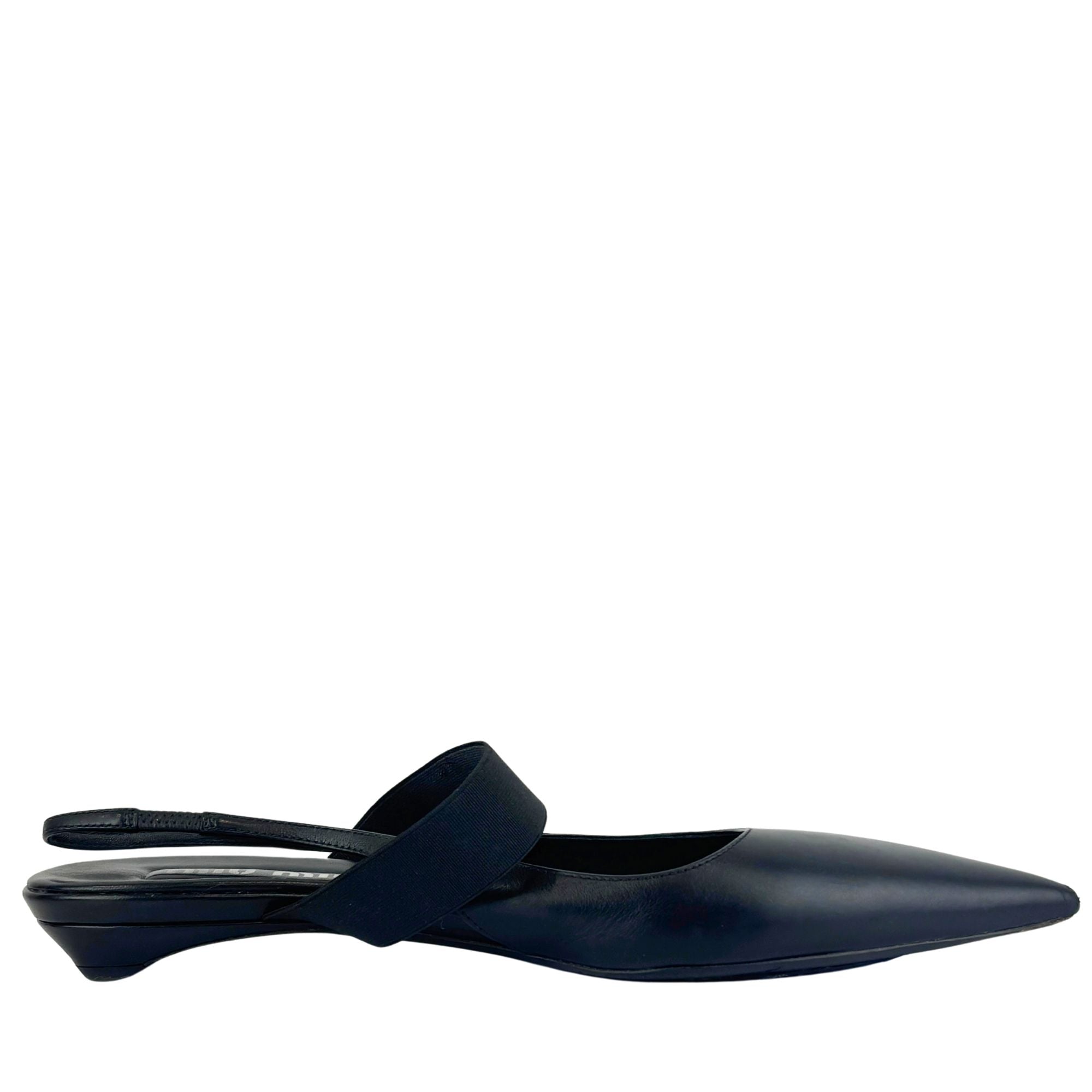 Leather Slingback Flats Black Size 38.5