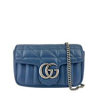 GG Marmont Supermini Blue Metelasse Leather Shoulder Bag