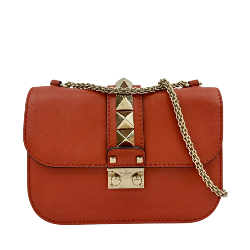Small Glam Lock Orange Leather Flap Bag
