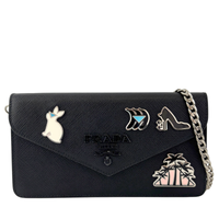 1DH004 Monochrome Embellished Saffiano Leather Wallet On Chain - Glampot