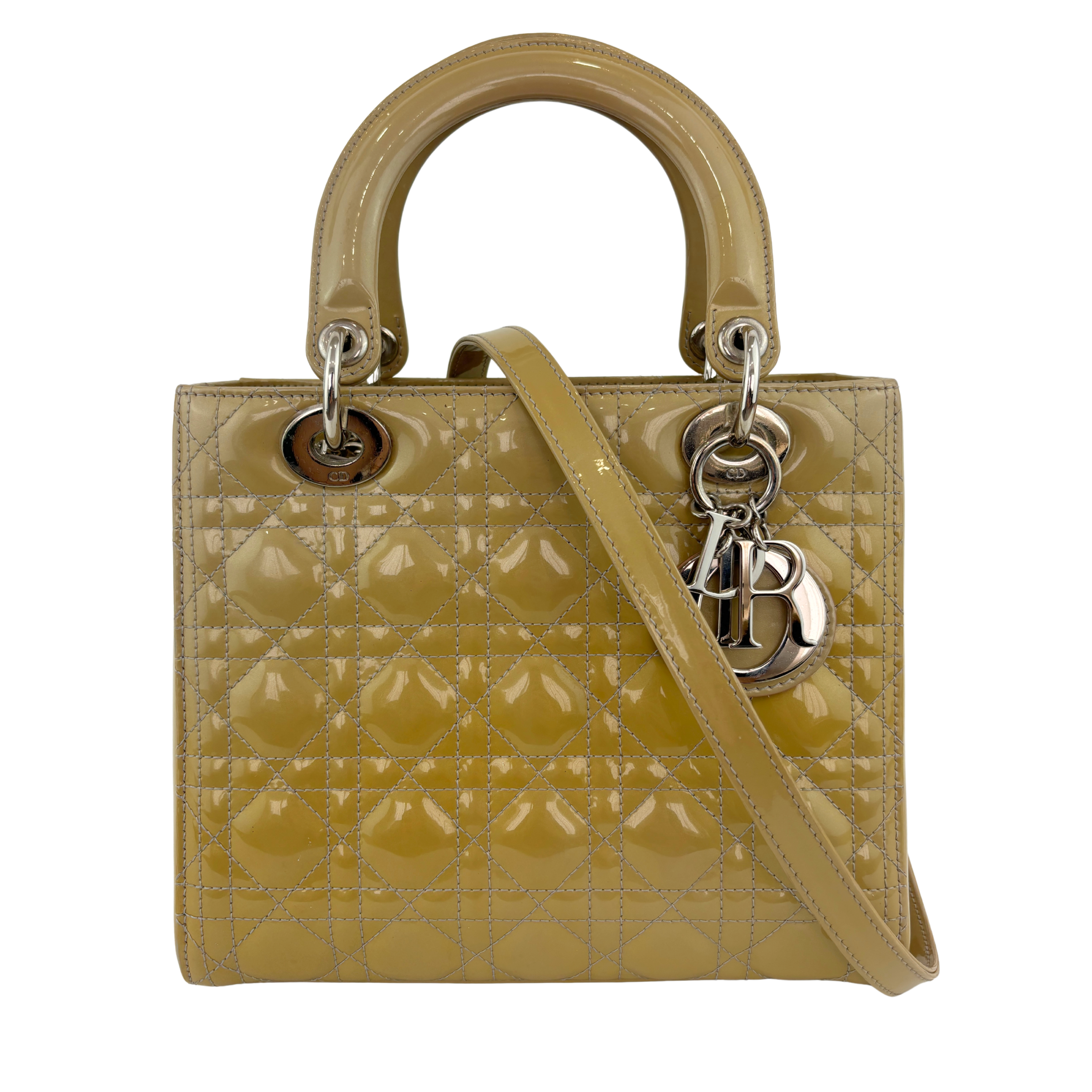 Lady Dior Medium Beige Patent Leather SHW