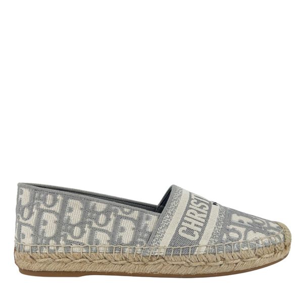 Oblique Embroidered Granville 15mm Espadrilles Grey Stone Size 36.5