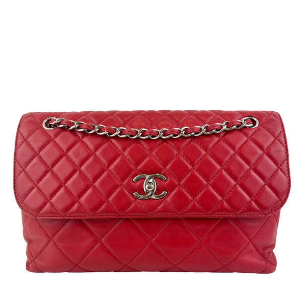 Red Quilted Calfskin Leather In-the-Business Flap Bag SHW