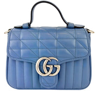 Blue Matelassé GG Marmont Top Handle Mini Tote Bag