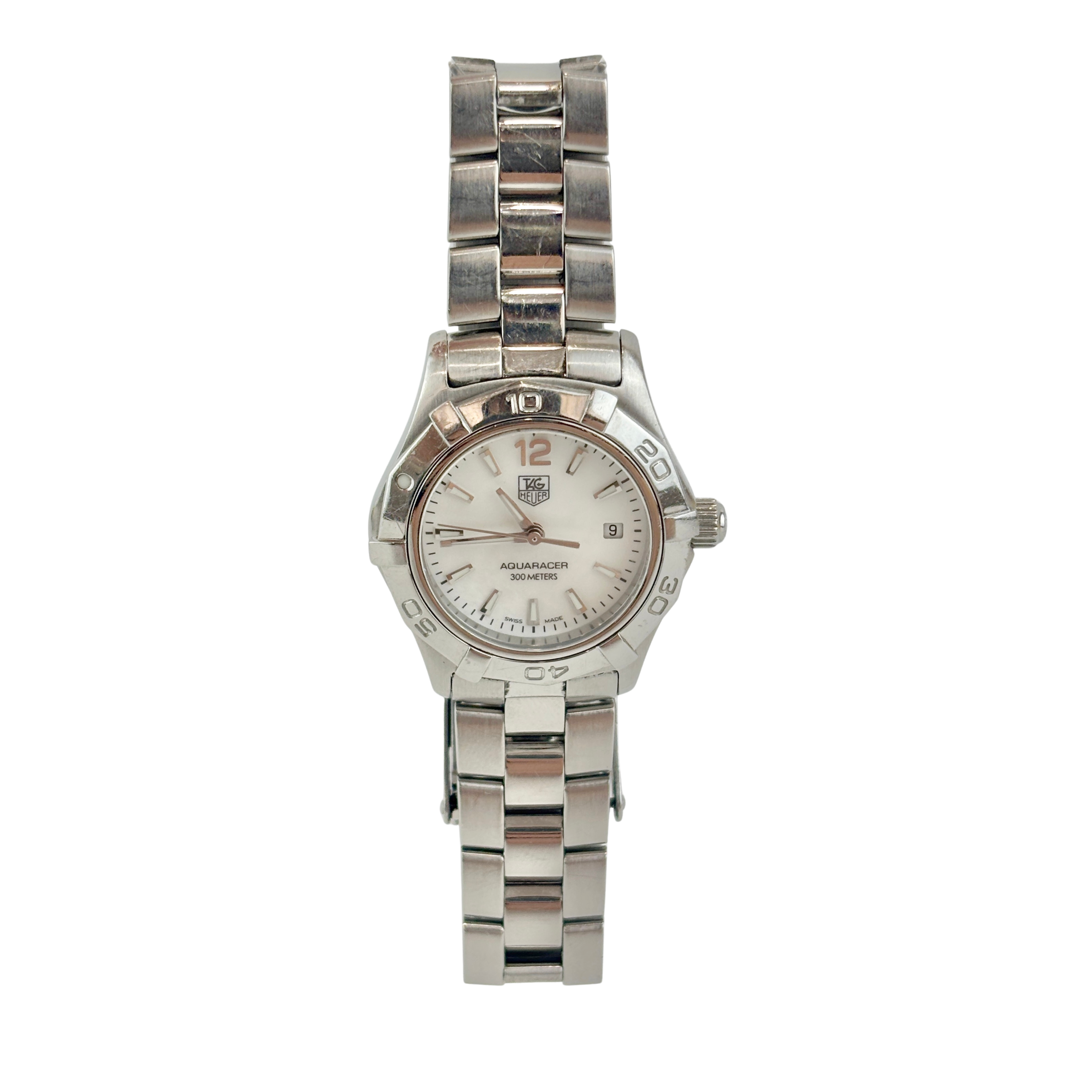 Aquaracer Quartz 27mm Ladies Watch White Mother-of-Pearl Dial / Steel Bracelet
